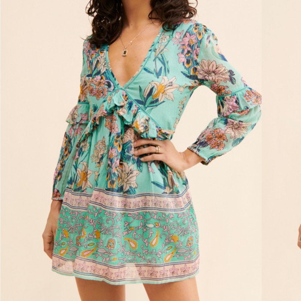 nwt raga botanic enchantment mini dress turquoise sparkle small‎ floral fairy